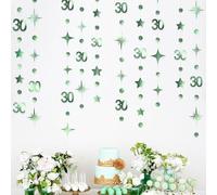 Sage Green 30th Birthday Decorations Number 30 Circle Dot Twinkle Star Garland Metallic Streamer Banner Backdrop for Womens Cheers to 30 Years Old Dirty Thirty Happy 30th Anniversary Party Supplies