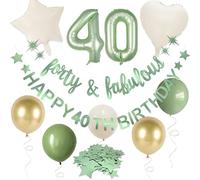 Sage Green 40th Birthday Decorations for Women Forty & Fantastic Happy 40th Birthday Banner Garland Foil Balloon 40 for Womens 40 and Fabulous Cheers to 40 Years Old Birthday Party Supplies Backdrop
