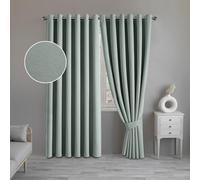 (Sage Green, 66" x 72" (168cm x 183cm)) 100% Blackout Curtains Thermal Insulated Ring-Top Eyelet Curtain Pair with Tiebacks