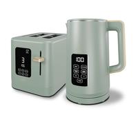 Sage Green 800W 2 Slice Toaster, 1.7L 3000W Digital Kettle | Toaster with Detachable Crumb Tray, Digital Control Panel with Countdown Timer, BPA-Free Auto Shut-off Electric Temperature Control Kettle