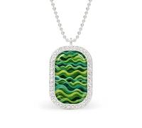 Sage Green Abstract Ocean Waves Rectangle Pendant Necklace Silver Women Jewelry Alloy Keychain Tag Jewelry