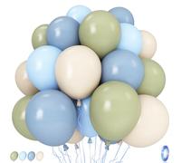 Sage Green and Blue Balloons, 35PCS Olive Green Dusty Blue Beige Cream Latex Balloon, Neutral Balloons for Boy Rabbit Theme Baby Shower Birthday Boho Bridal Wedding Party Decorations Supplies