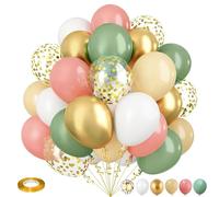 Sage Green and Dusty Pink Balloons, Retro Pink and Green White Gold Confetti Baby in Bloom Balloons for Girls Women Fairy Floral Wildflower Birthday Woodland Baby Shower Garden Tea Party Decorations