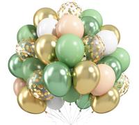 Sage Green and Gold Balloons, 12 Inch 60 Pcs Metallic Olive White Gold Party Set, Confetti Retro Apricot Helium for Jungle Safari Birthday