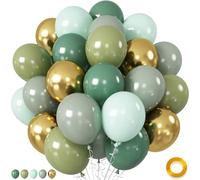 Sage Green and Gold Balloons, Eucalyptus Olive Mint Pastel Green and Gold Party Balloon for Women Birthday Baby Shower Engagement Wedding Anniversary Biodegradable Round Blloons Party Decorations