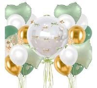 Sage Green and Gold Balloons Set Heart Star Balloon 18 inch Clear Foil Balloon for Anniversary Engagement Birthday Party Décor (Sage Green)