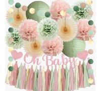 Sage Green and Pink Baby Shower Decorations Oh Baby Sage Green and Dusty Pink Baby Shower Decorations Pastel Beige Fans Kit with Oh Baby Rose Gold Banner Cream Blush Pink Tassel Garlands for Girl