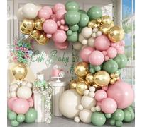 Sage Green and Pink Balloon Arch Kit, 137 Pcs Blush Pastel Pink and Green Baby Shower Garland with White Sand Metalic Gold Balloons for Boho Girls Woodland Wedding Jungle Safari Birthday Party Decor