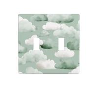 Sage Green and White Clouds Nursery Art Double Gang Toggle Light Cover Wall Plate Switch Decor Standard Size - 11.4x11.4cm