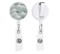 Sage Green and White Clouds Nursery Art Retractable Badge Holder Reel Clip ID Card Holder for Doctor Nurse Student Office Worker