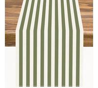 Sage Green and White Striped Table Runner Vertical Stripe Modern Farmhouse Geometric Kitchen Dinner Runner for Indoor Home Living Room Party Dining Table Decoration 13"x90"