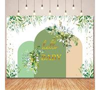 Sage Green Baby Shower Backdrop Boho Baby Shower Decorations,Greenery Arch Backdrops Eucalyptus Leaf Gold Oh Baby Banner Photography Background for Gender Neutral Party Supplies Photo Booth Prop 7x5ft