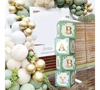 Sage Green Baby Shower Decorations - 4 Large Baby Boxes Blocks with 4 Set of Gold BABY Letters for Birthday Party Decorations, Boy Girl Baby Party Boxes for Baby Shower Backdrop