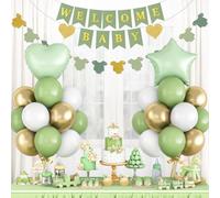 Sage Green Baby Shower Decorations Olive Green Gold White Oh Welcome Baby Balloon Set with Star Heart Foil Balloons Shower Bunting Banner Bodysuit Paper Garland Neutral Gender Reveal Party Boys Girls