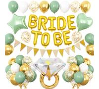 Sage Green Bachelorette Party Decorations with Gold and White Balloons - Diamond Ring Star Heart Design for Bride To Be Bridal Shower, Engagement, Wedding