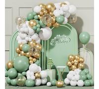 Sage Green Balloon Arch Kit, 100pcs Olive Green Balloon Garland Kit with White Gold and Confetti Balloons,Green Balloon Arch Garland for Boy Girl Birthday Party Baby Shower Wedding Jungle Safari Party