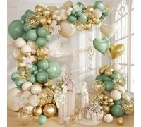 Sage Green Balloon Arch Kit,113pcs Olive Green Balloon Garland Kit With White Champagne Gold And Heart Balloons,Beige Latex Balloons For Women Happy Birthday Prom Party Wedding Baby Shower Decorations
