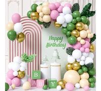 Sage Green Balloon Arch Kit, 121Pcs Sage Green Macaron Pink Matte White Balloons with Metallic Gold Balloons for Women Girls Birthday Wedding Baby Shower Gender Reveal Party Decoration