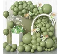 Sage Green Balloons, 113PCS Retro Olive Green Balloon Garland Arch Kit 5/10/12/18 Inch, Different Sizes Eucalyptus Avocado Green Latex Helium Party Balloons Set for Jungle Safari Birthday Decorations