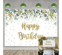 Sage Green Birthday Backdrop 7x5ft Greenery Eucalyptus Leaves Birthday Party Background for Women Man Adults Baby Shower Party Decorations Backdrop