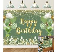 Sage Green Birthday Backdrop Green Gold Glitter Balloon Greenery Eucalyptus Leaves Pohtography Background Women Girls Birthday Party Baby Shower Decorations Background
