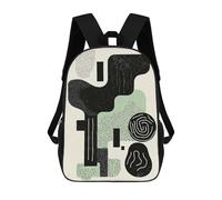 Sage Green & Black Abstract Minimalist Art - Modern Decor 3D Printed Kids School Bag Rucksacks Children's School Fashion Casual Back Pack High Capacity Travel Book Bags Backpack for Kids 17inch