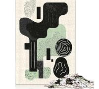 Sage Green & Black Abstract Minimalist Art - Modern Decor Puzzles 500 Pieces for Teenagers Gifts Wooden Puzzle Adult Jigsaw Puzzle Family Fun Jigsaws Puzzles 500pcs (52x38cm)