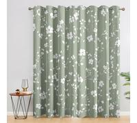 Sage Green Blackout Curtains, Rustic White Flower Curtains for bedroom, Living Room, Thermal Insulated Noise Reduction Eyelet Drapes, 63 Inch 2 Panels Set, (W52 x L63)