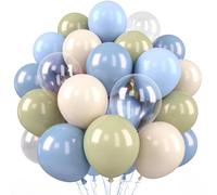 Sage Green Blue Balloon, 50 Pcs 12 Inches Clear Dusty Blue and Avocado Green Balloons, Apricot Latex Balloons for Bridal Baby Shower Wedding Anniversary Woodland Birthday Party Supplies