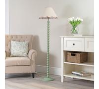 Sage Green Bobbin Floor Lamp Linen Scallop Lampshade Living Room Lounge Light