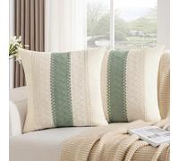 Sage Green Boho Farmhouse Throw Pillow Covers 16x16 Inch Soft Cotton Decorative Couch Pillow Cases Rustic Retro Macrame Woven Square Cushion Case for Sofa Bed Living Room Home Decor Set of 2