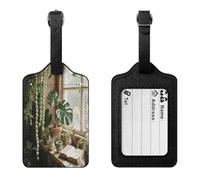 Sage Green Boho Luggage Tag PU Waterproof Travel Name Tag with Card Holder for Women Men Suitcase Identifier Cute Travel Essentials