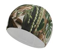 Sage Green Boho Swim Cap for Women Men Swimming Hat Bath Waterproof Pool Caps for Long Thick Curly Hair