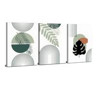 Sage Green Boho Wall Art for Bathroom Minimalist Green Plant Leaf Wall Prints Mid-Century Modern Abstract Canvas Pictures Geometric Line Botanical Artwork Living Room Bedroom Decorations 30x40cm 3Pcs