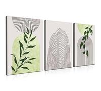 Sage Green Boho Wall Art Set of 3 Framed Canvas - 12x16 Inch Mid Century Modern Minimalist Geometric Abstract Prints for Living Room, Bedroom, Kitchen, Office