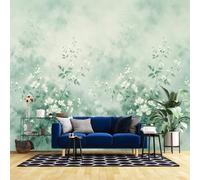 Sage Green Botanical Floral Leaf Wallpaper - Watercolour Nature Landscape Wall Mural Non-Woven Wallpaper for Living Room Bedroom-Japandi Style Photo Poster Home Decor 450Cm (W) X300Cm (H)