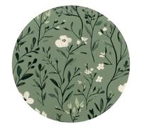 Sage Green Botanical Flowers Herbs Branches Leaves Round Mouse Pad, Mousepad with Non-Slip Rubber Base, Computer Gaming Pads for Wireless Mouse, Easy Gliding