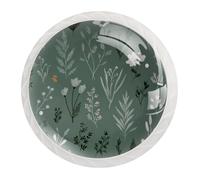 Sage Green Botanical Seamless Pattern Round Crystal Drawer Dresser Knobs Set of 12, Door Cupboard Wardrobe Hardware Knob with Screws, Home Office Nursery Decor