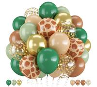 Sage Green Brown Balloons, 60 Packs 12 inch Olive Green Gold Safari Balloon with Animal Print Balloons for Wild One Jungle Baby Shower Boys Hunting Wild Birthday Party