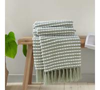 (Sage Green) Catherine Lansfield Stab Stitch Textured Tasselled Throw