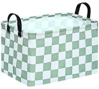 Sage Green Checkered Storage Basket Baby Toys Organizer Bins Decorative Gifts Bakset Waterproof Nursery Hamper Women Storage Cube Kids Laundry Basket for Home/Dorm/Kitchen/Pet/Office/Closet/Shelf/