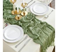 Sage Green Cheesecloth Table Runner, Vert Sauge Chemins de table en étamine de 10 pieds de large, chemins de table en gaze, chemins de table bohème pour fête nuptiale, mariage, fête d'anniversary