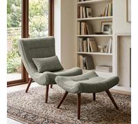 Sage Green Chenille Curved Back Lounge Chair With Footstool For Relaxing Kaitlin - Doorstep Delivery