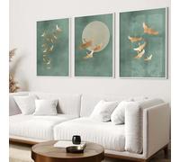 Sage Green Cranes Wall Art canvas Prints Set of 3 Prints Japanese Wall Art Birds Minimalist for Living Room Decoration 20x35cmx3 InternalFrame