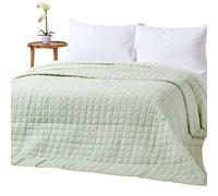 (Sage Green & Cream, 150 x 200 cm) Cotton Quilted Reversible Bedspread