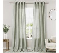Sage Green Curtains 120 inches Long 2 panels for Living Room Back Tab Rod Pocket Semi Sheer Linen Drapes Neutral Room Decor Earth Tone Pale Green Curtains Ceiling to Floor Length for Diningroom