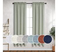 Sage Green Curtains 38 Inch Wide for Kitchen 2 Panel Sets Rod Pocket Semi Sheer Neutral Linen Light Green Curtains for Small Side Windows Bathroom Laundry Room Front Doors Narrow Skinny 38x63 Length