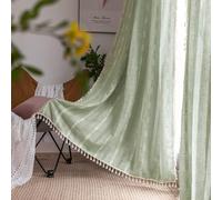 Sage Green Curtains for Living Room 84 Inches Long Boho Farmhouse Embroidery Striped Curtains 2 Pannels Linen Light Filtering Curtain, Bohemian Curtain Drapes, 55" W x 84" L