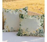 Sage Green Cushion Covers 20x20inCushions Waterproof Linen Throw Pillow Covers Leaf Double Sided Printing Pack of 2 Square Pillowcase for Patio Garden Furniture Bench Sofa Decorative Pillows RC-708