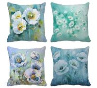 Sage Green Cushion Covers 45 X 45 Set of 4 Square Outdoor Cushions Waterproof Soft Decorative Pillows Covers Flower Pattern Design with Invisible Zipper for Garden Home Decor, Gifts for Women 1-10J